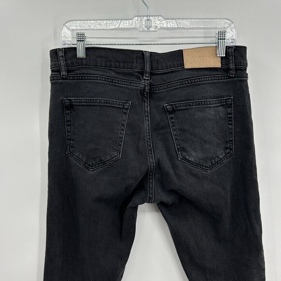 SANDRO Paris Black Dark Wash Button Fly Distressed High Rise Skinny Jeans 30 - Picture 6 of 10